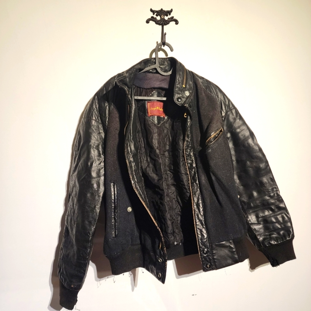 Original Vintage leather and Wool Jacket.Sergio Valente